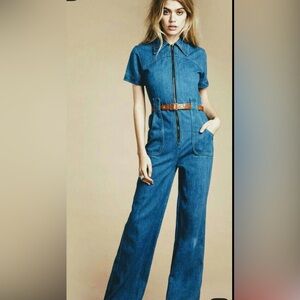 VINTAGE | 1970s Denim Women's Que Wide Leg Jumpsuit